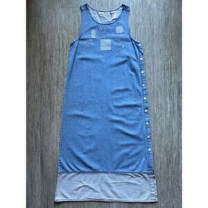 Vintage Dress Barn Light Wash Gingham Embroidered Flowers Denim Dress Size Small